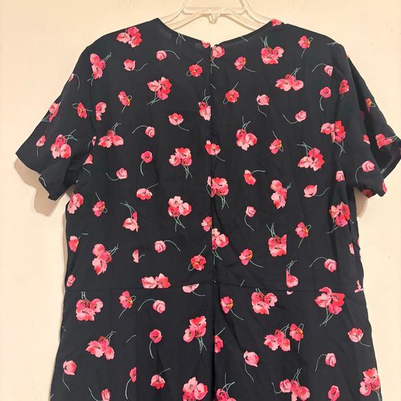 Gap + Short Sleeve Black/Pink Floral Print Fit and Flare Dress 16 - Picture 9 of 15